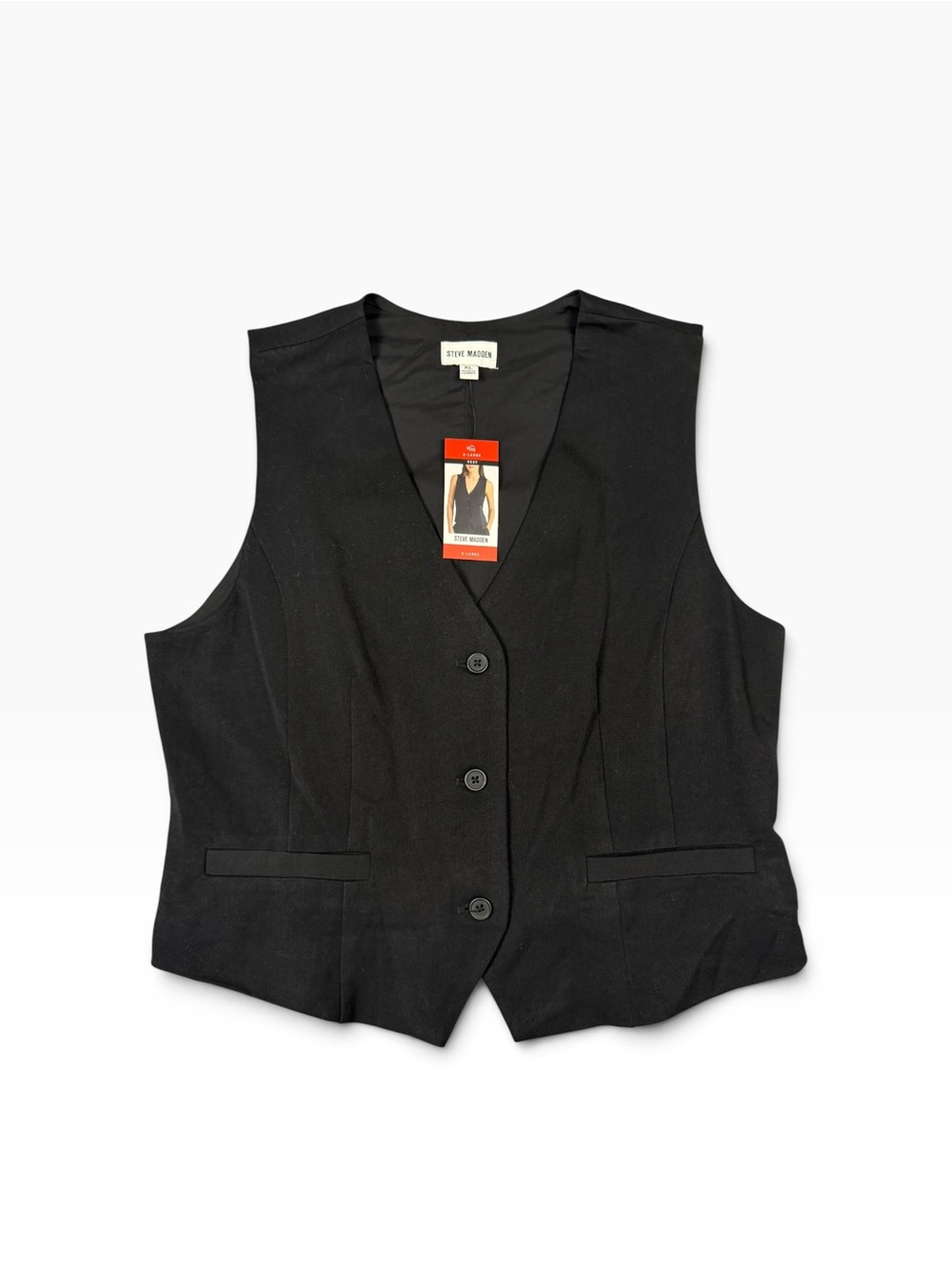 Steve Madden Black Tailored Women's Button-Up V-Neck Vest
